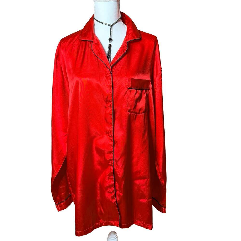Long Elegant Legs Red Satin Pajama Set Size Large